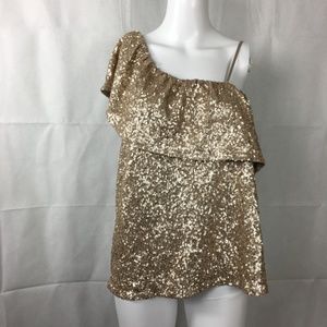 BB Dakota Gold Sequin Ruffle Top Sz L